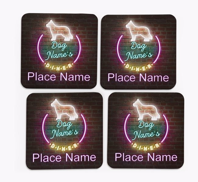 'Neon Lights Diner' - Personalized {breedFullName} Coasters